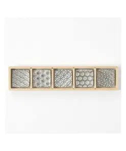 Alternative view of Japanese auspicious pattern tin chopstick rest set