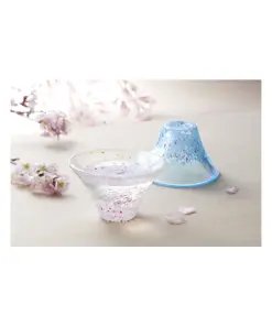 Alternative view of Handcrafted Mount Fuji sakura sake glass with carafe