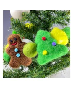 Alternative view of nube | Handmade Wool Christmas tree garland in gingerbread man